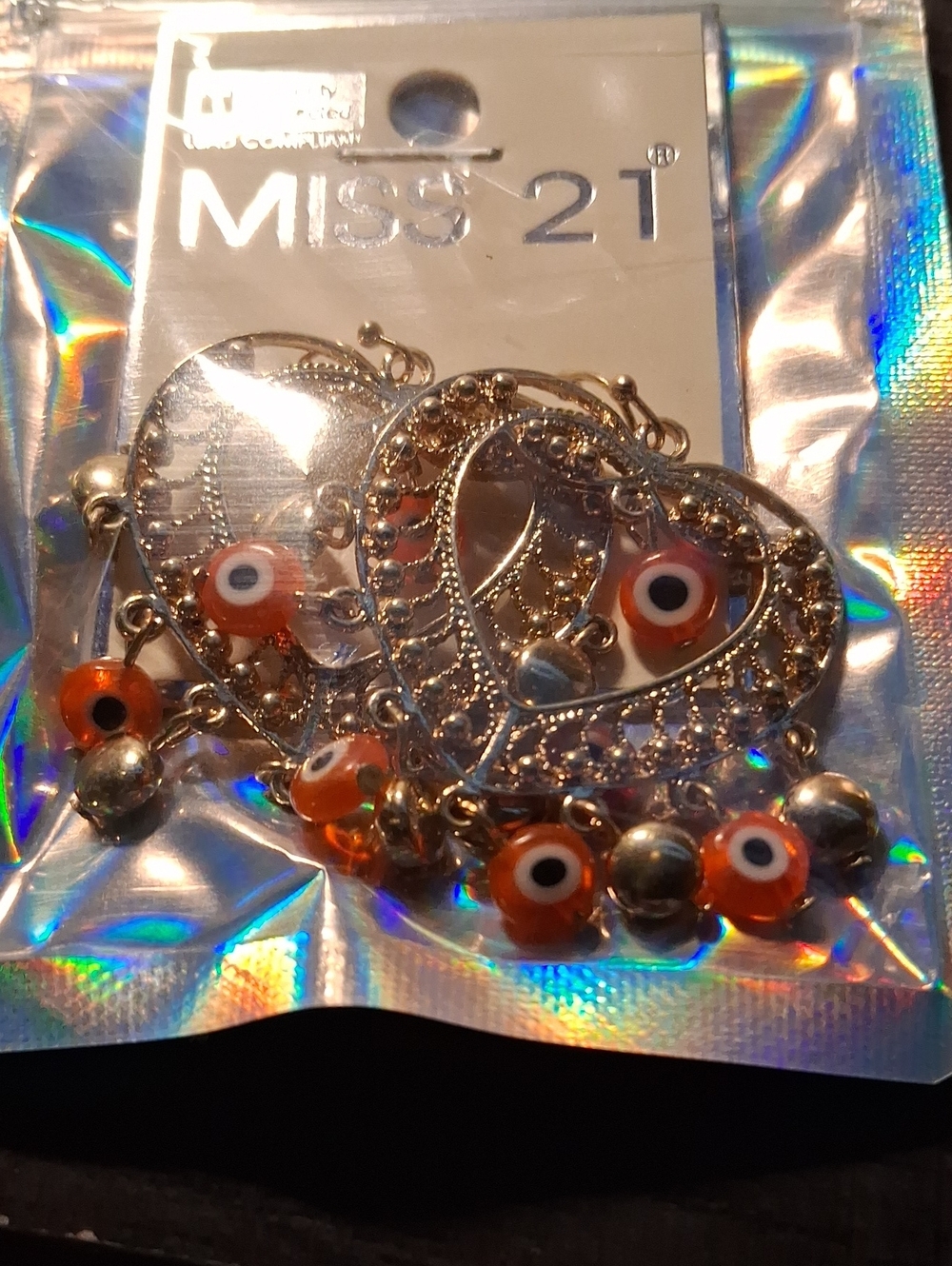 Gold-Tone Heart Earrings with Orange Bead Accents